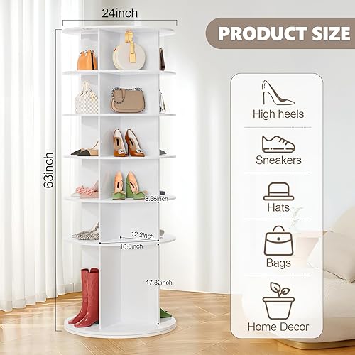 Miniatura 3 de Torre giratoria para zapatos, zapatero giratorio de 6 niveles, zapatero giratorio de 360 para armario, organizador de torre vertical de zapatos,