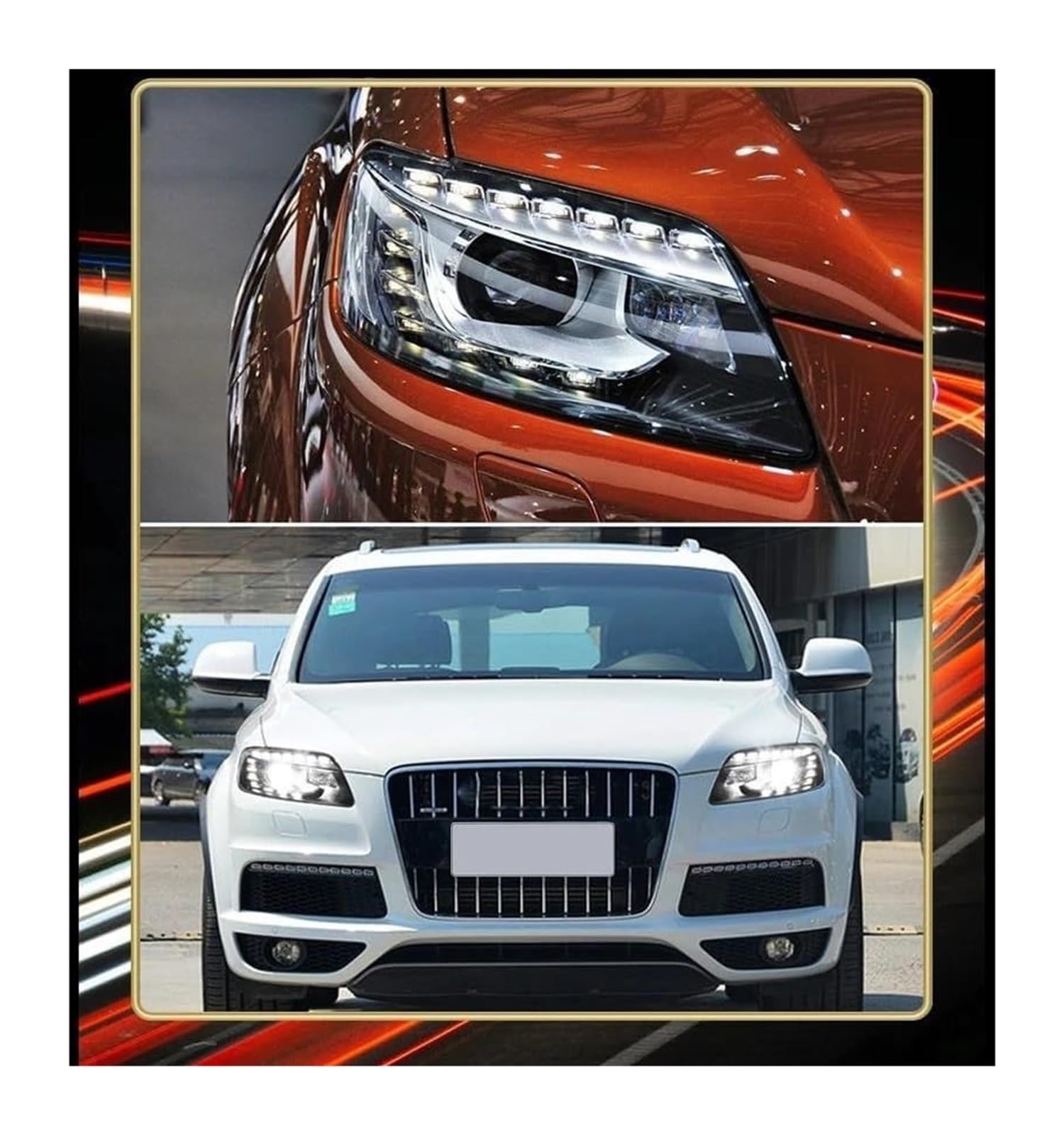 Dynamiczny zmodyfikowany przedni reflektor z kierunkowskazem do jazdy dziennej do Audi Q7 (2006-2015) - zestaw reflektorów samochodowych