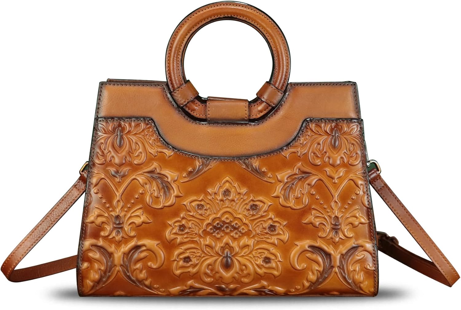 Genuine Leather Purses and Handbags for Women Vintage Embossed Leather Crossbody Shoulder Bag Satchel Top Handle Bags - Image 3