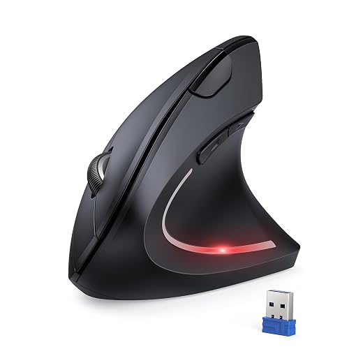 TECKNET Souris Ergonomique sans Fil 2.4G, Silencieuse Verticale Souris avec 4800 DPI Réglable, 6 Boutons, LED, Prévention Syndrome de la Souris, pour Droitier, PC, Ordinateur Portable, Mac