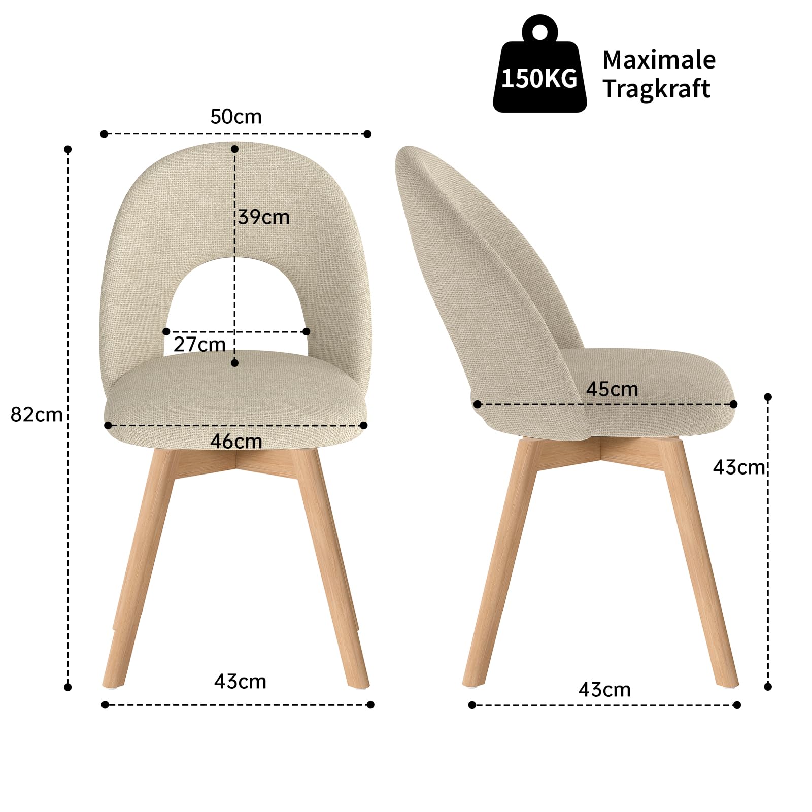 WAFTING Esszimmerstühle drehbar Polster Holzbeine 4er Set，Hellbraun