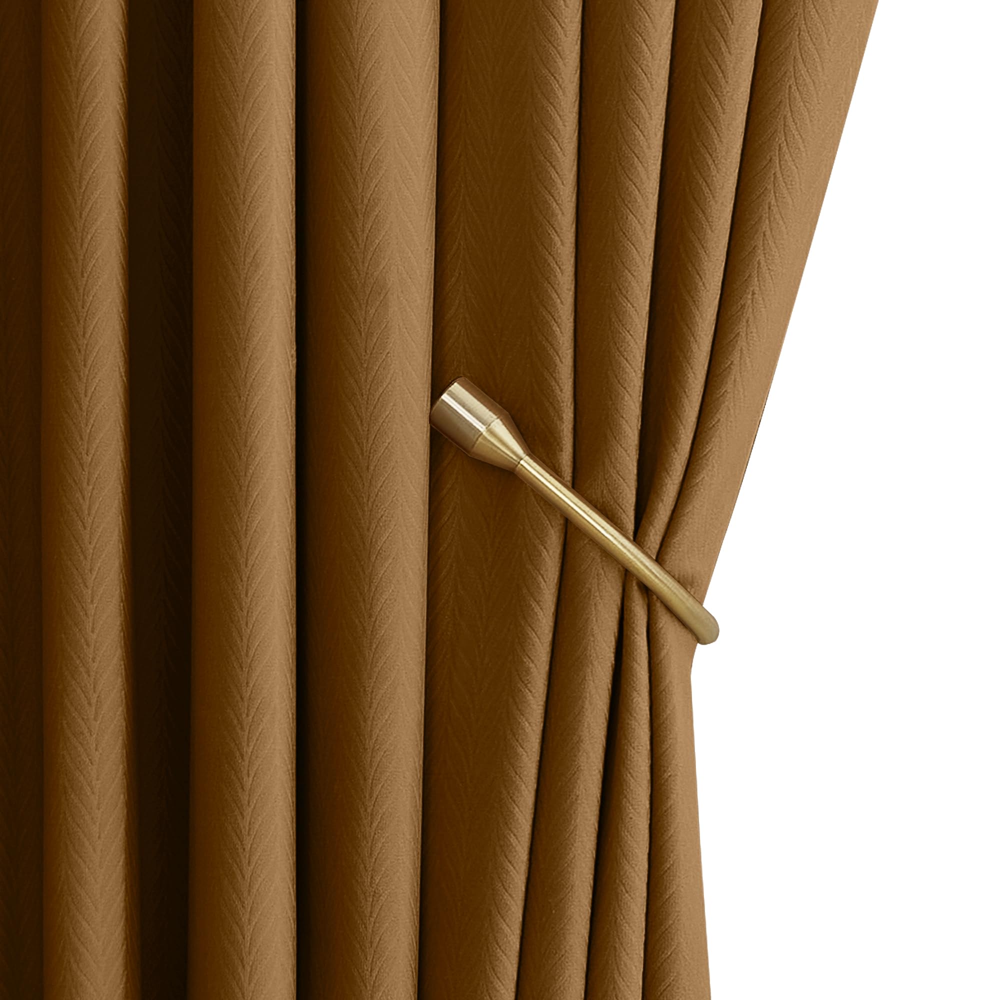 RYB HOME Gold Brown Blackout Curtains Velvet, Vintage Leaf Printed Drapes for Fall/Autumn/Halloween Decor, Back Tack Thermal Insulated Curtains for Living Room Dining Room, W52 x L96 inches, 2 PCs