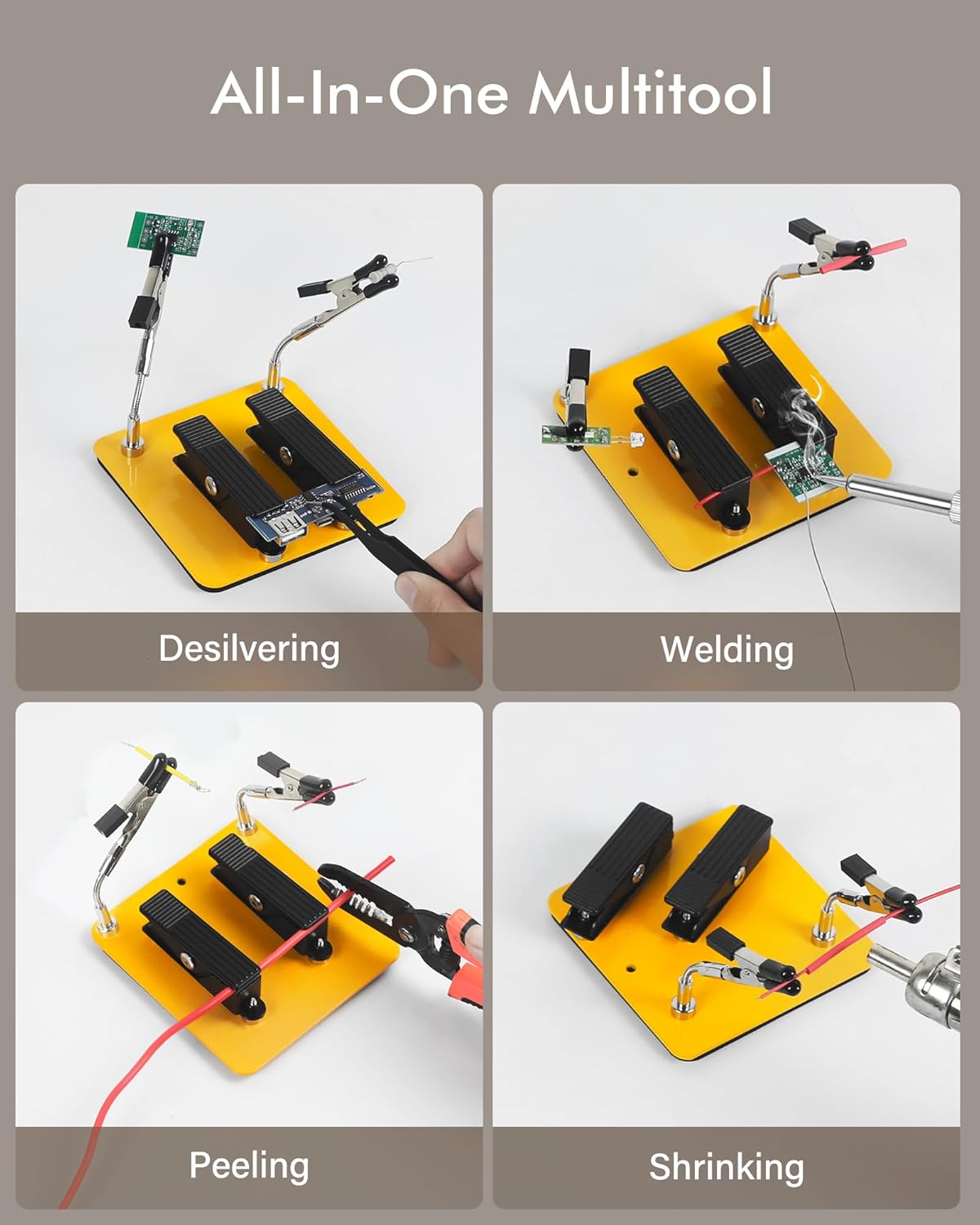 Magnetic Helping Hands Clamp Metal, Adjustable Third Hand Soldering Holder Stand For Small Electronics, Hobby DIY, Craft, Jewelry, PCB Repair Solder Aid Station (Yellow-black, small)
