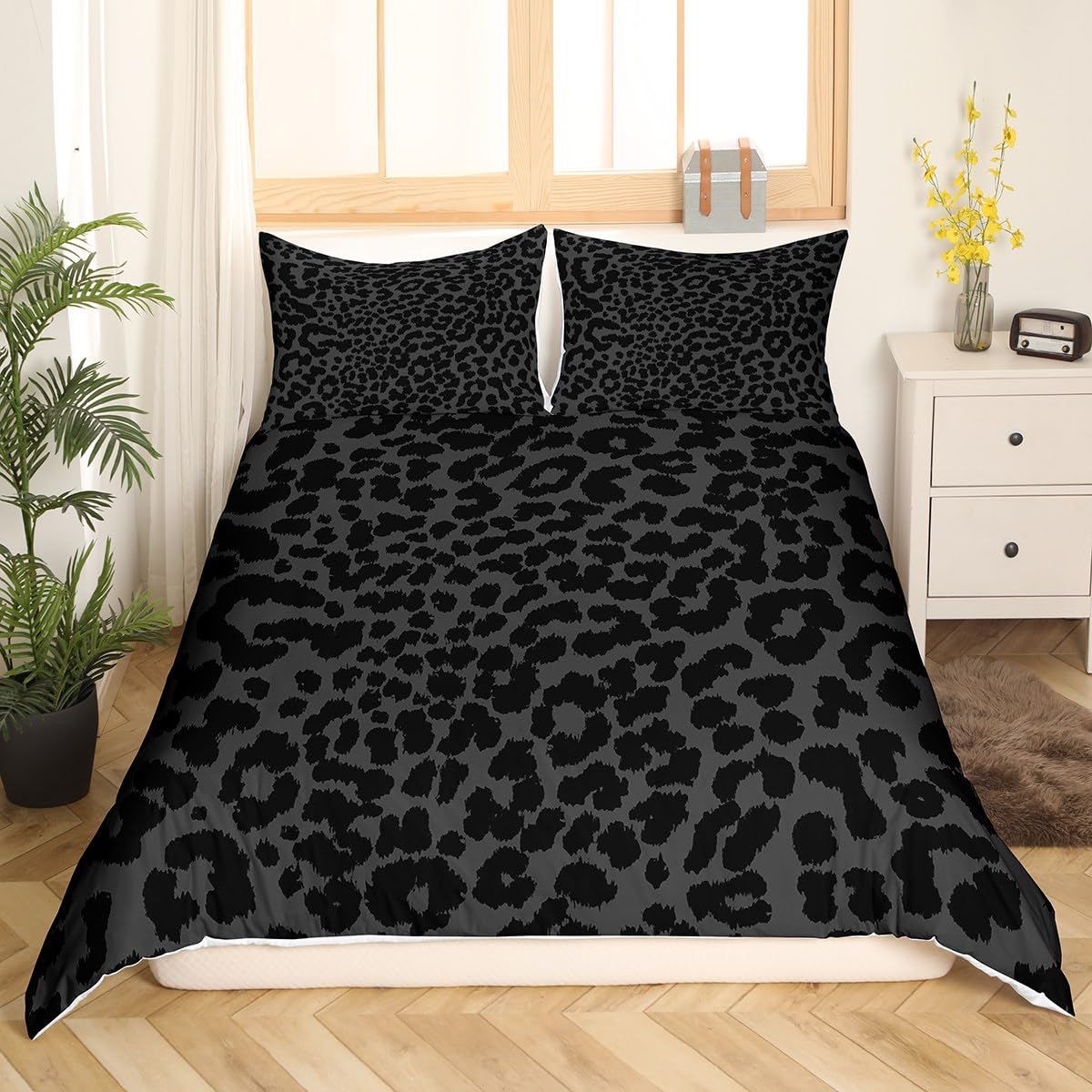 Manfei Chic Leopard Quilt Cover King Size,African Cheetah Bedding Sets 3Pcs for Kids Girls Boys Adult Room Decor,Wild Animal Style Comforter Cover Gray Black Bed Cover,2 Pillowcases โ image 1