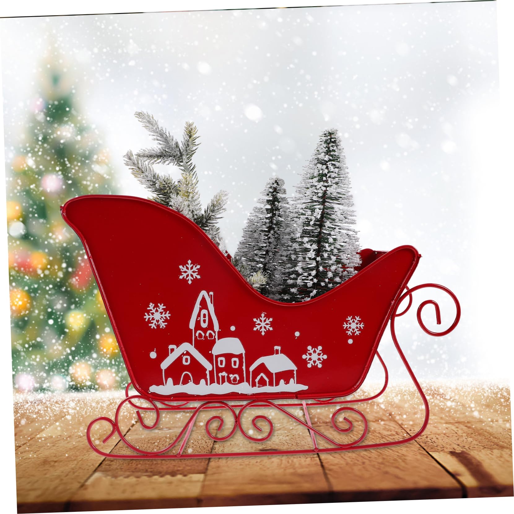 Trineo Decorativo Navideño Rojo de Escritorio en PVC y Hierro, Adorno Clásico para Fiesta de Navidad y Ocasiones Obsequios