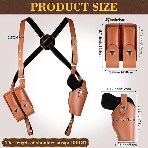 Miniatura 4 de Sratte Funda ajustable de cuero para pistola para transporte oculto, funda vintage con doble bolsa para revista, accesorio de disfraz de vaquero
