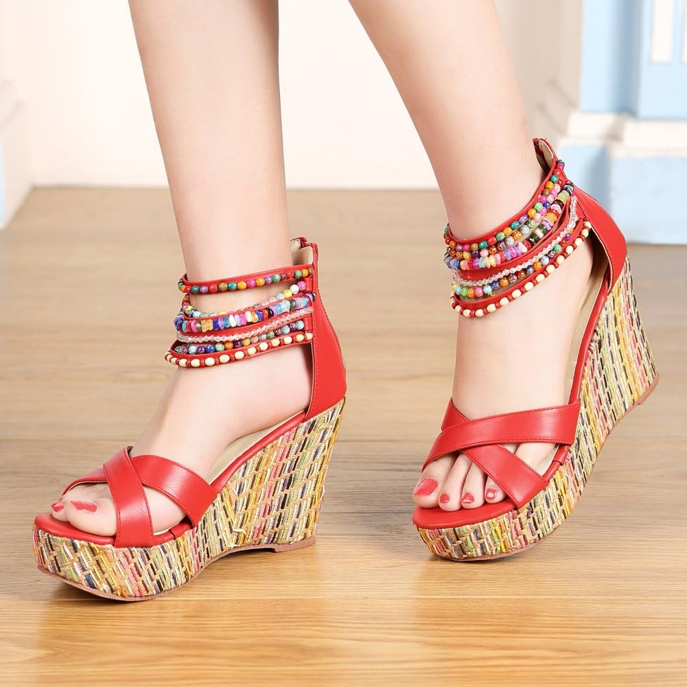 Sandalias Cuña Purpurina Mujer Bandas Transparentes - Mexico