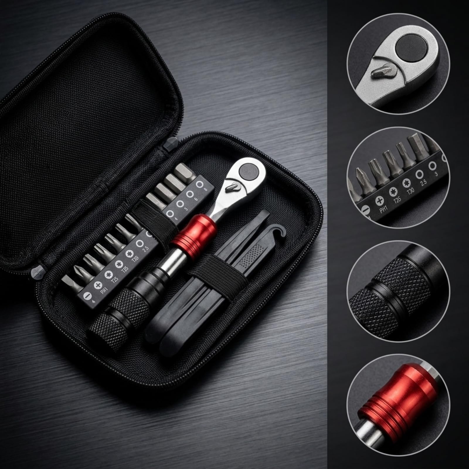 KESOTO Kit Herramienta Taller para Bicicleta con Llave Carraca Reversible y Mango Antislizante con Estrías Incluye Puntas stornillador y Palancas Acuado para Ajustes Rápidos en el Hogar