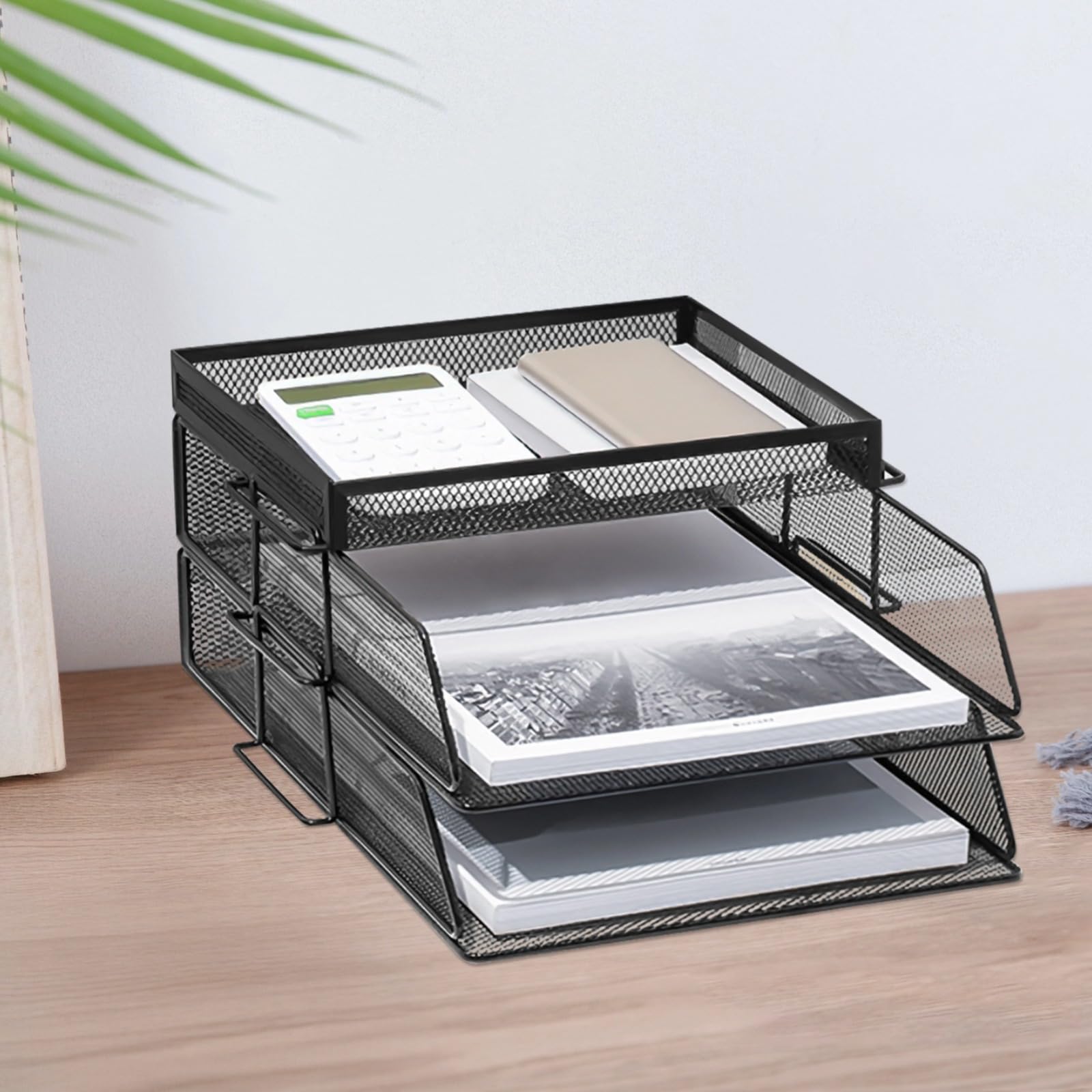 Organizer na biurko z 3 poziomami, metalowa taca na papier, uchwyt na dokumenty i czasopisma do biura, domu lub gabinetu