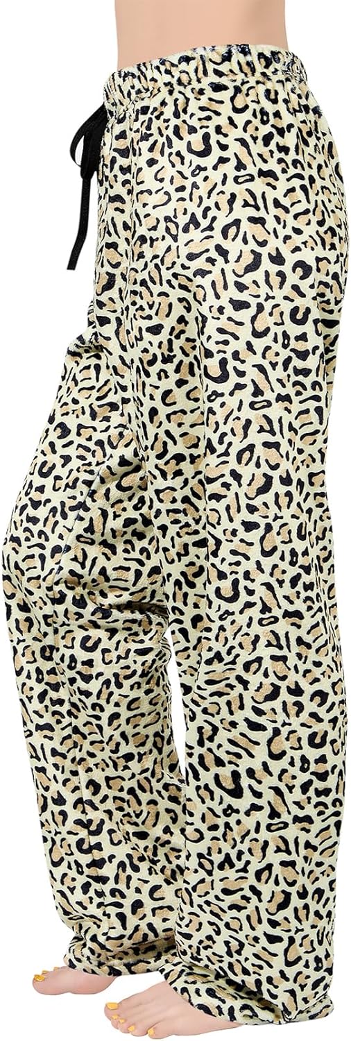 Women's Plush Fuzzy Pajama Pants Warm Cozy Pj Bottoms Drawstring Lounge Pants Fleece Sweatpants Fluffy Sleepwear