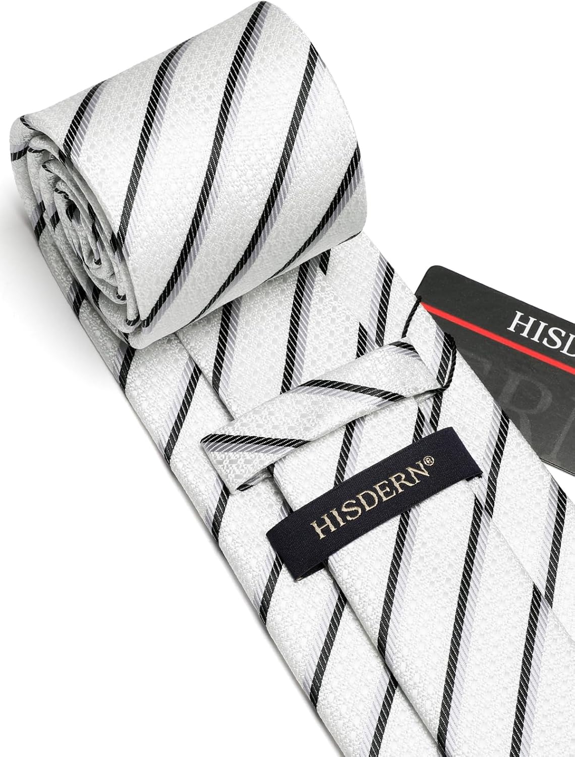 HISDERN Mens Striped Ties Classic Silk Woven Tie and Pocket Square Set Formal Business Necktie Handkerchief for Wedding - Image 5