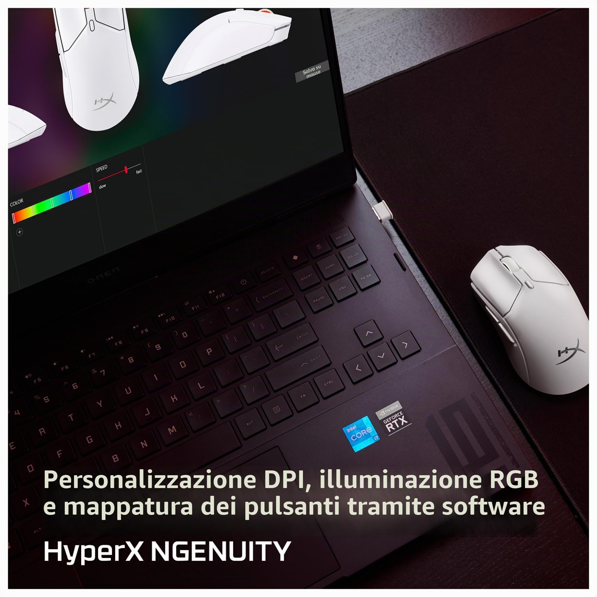 HyperX Pulsefire Haste 2 Mini, Mouse Gaming Senza Filo, Connettività 2,4 GHz, Illuminazione RGB, 6 Tasti Programmabili, 26000 DPI, Resistenza fino a 100 Milioni di Clic, Batteria fino 100 Ore, Bianco