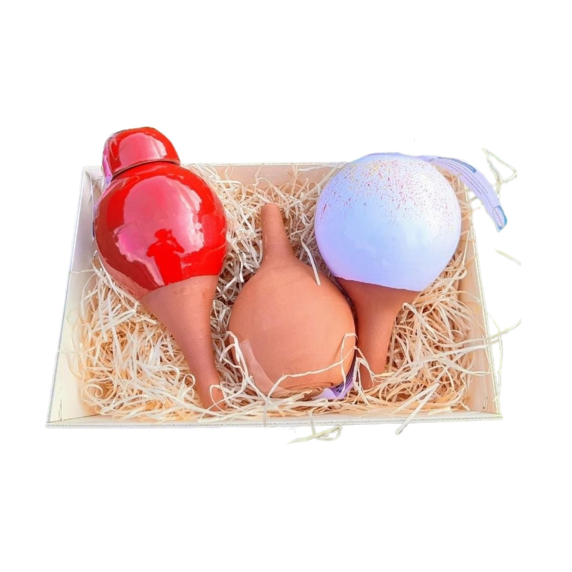 Coffret Ollas à Planter Décoré — Mini Olla 25 cl + Olla Rouge 40 cl + Olla Blanche 40 cl — Plantes d’Intérieur et Aromatiques — Fabrication Artisanale Française — Terre Cuite