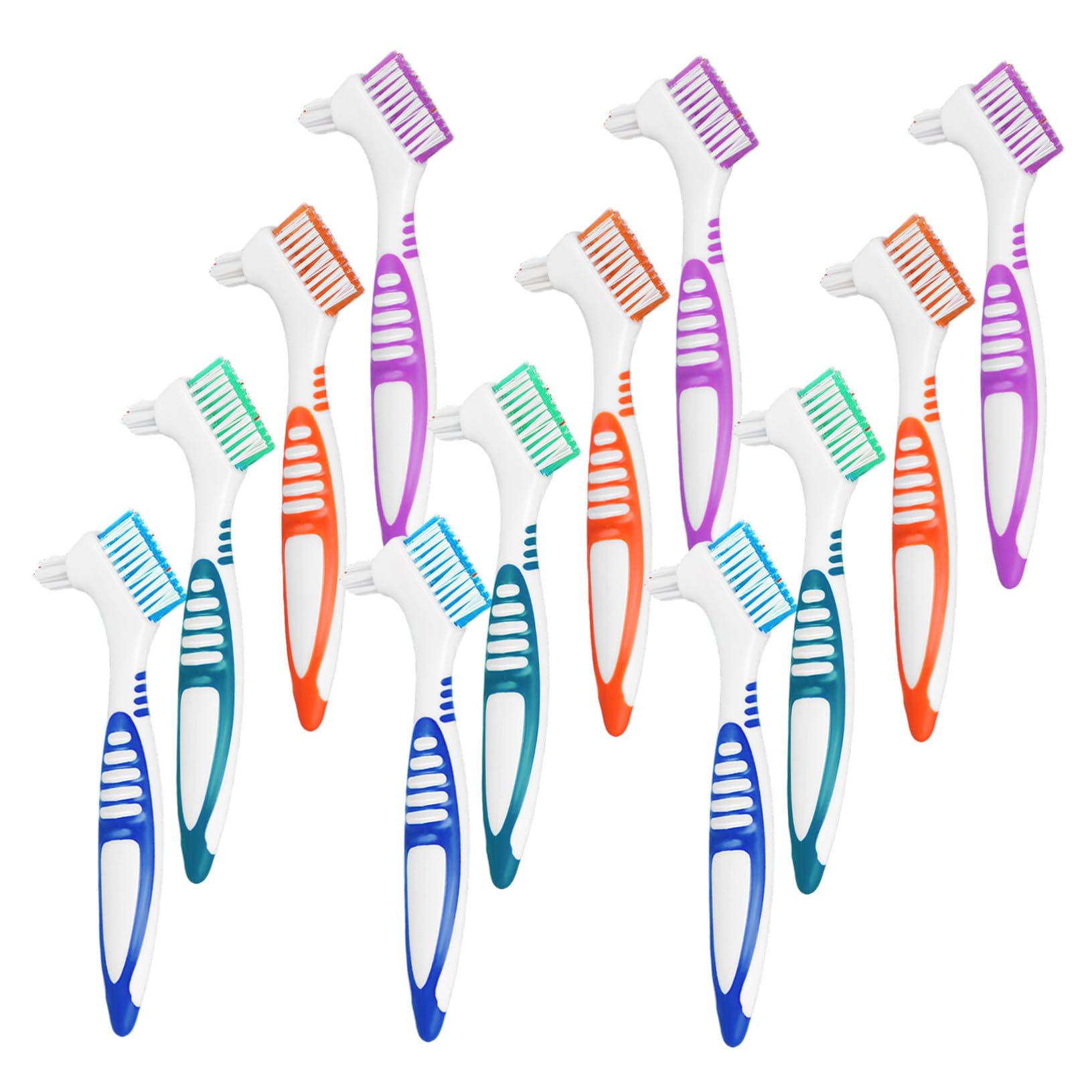 12 Pezzi Spazzolino Doppia Faccia per Protesi Dentali Pulizia Denti Falsi e Ortodontici Morbido e Portatile per Viaggi e Uso Quotidiano Strumento Completo per e Rimozione Placca