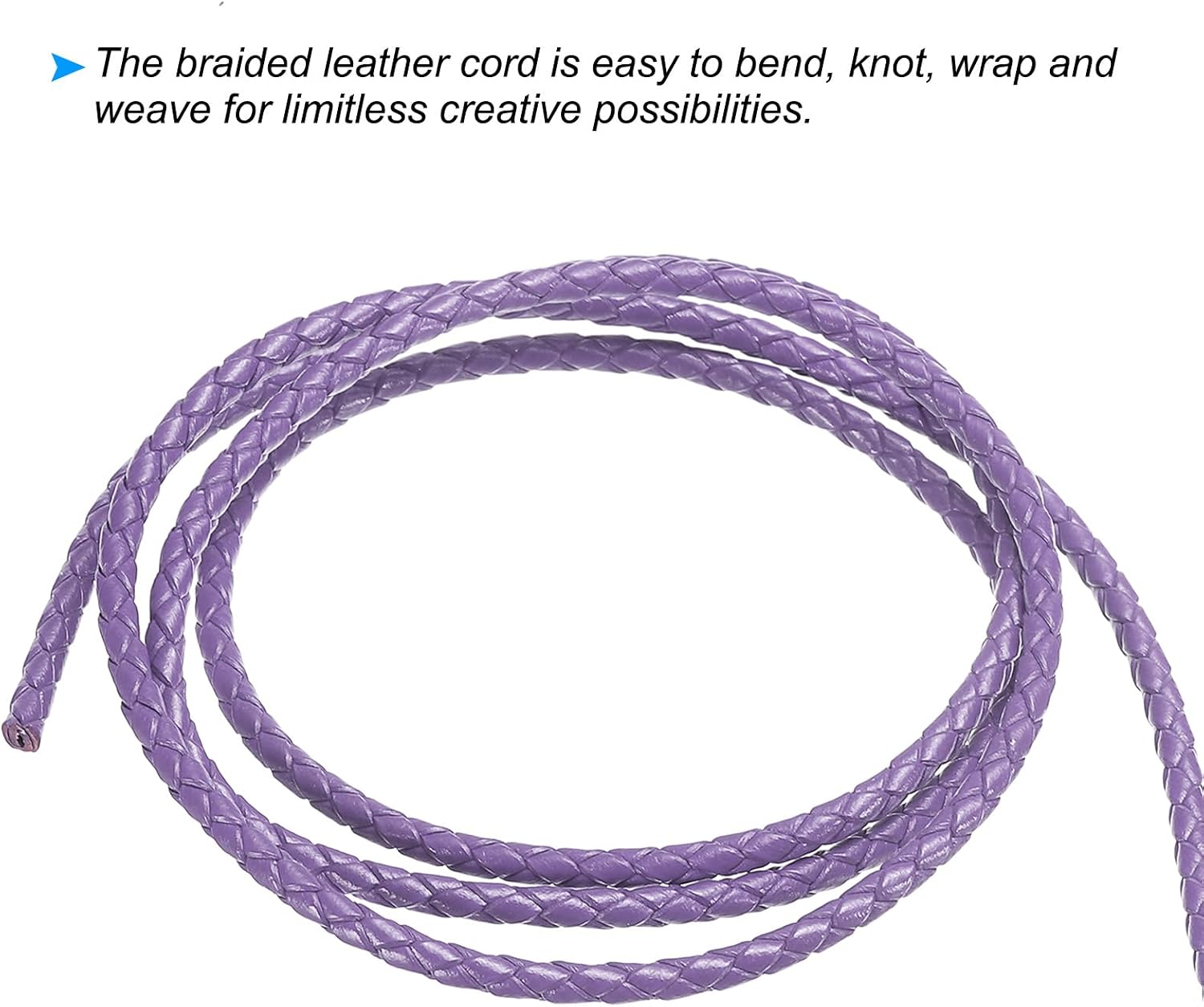 PATIKIL Round Braided Leather Cord, 3mm Round Braided Genuine Leather Cord Rope Folded for Crafts Jewelry Making Necklace Bracelets, Light Purple (2.2 Yards) image 4