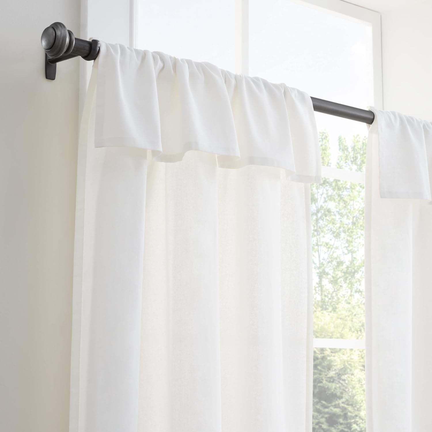 Mercantile Drop Cloth Curtain Panel Pair, Light Filtering Ring & Tab Top with Attached Valance, 36 in Long x 30 in Wide Each Panel, Farmhouse 2 Panel Window Curtains, Off White