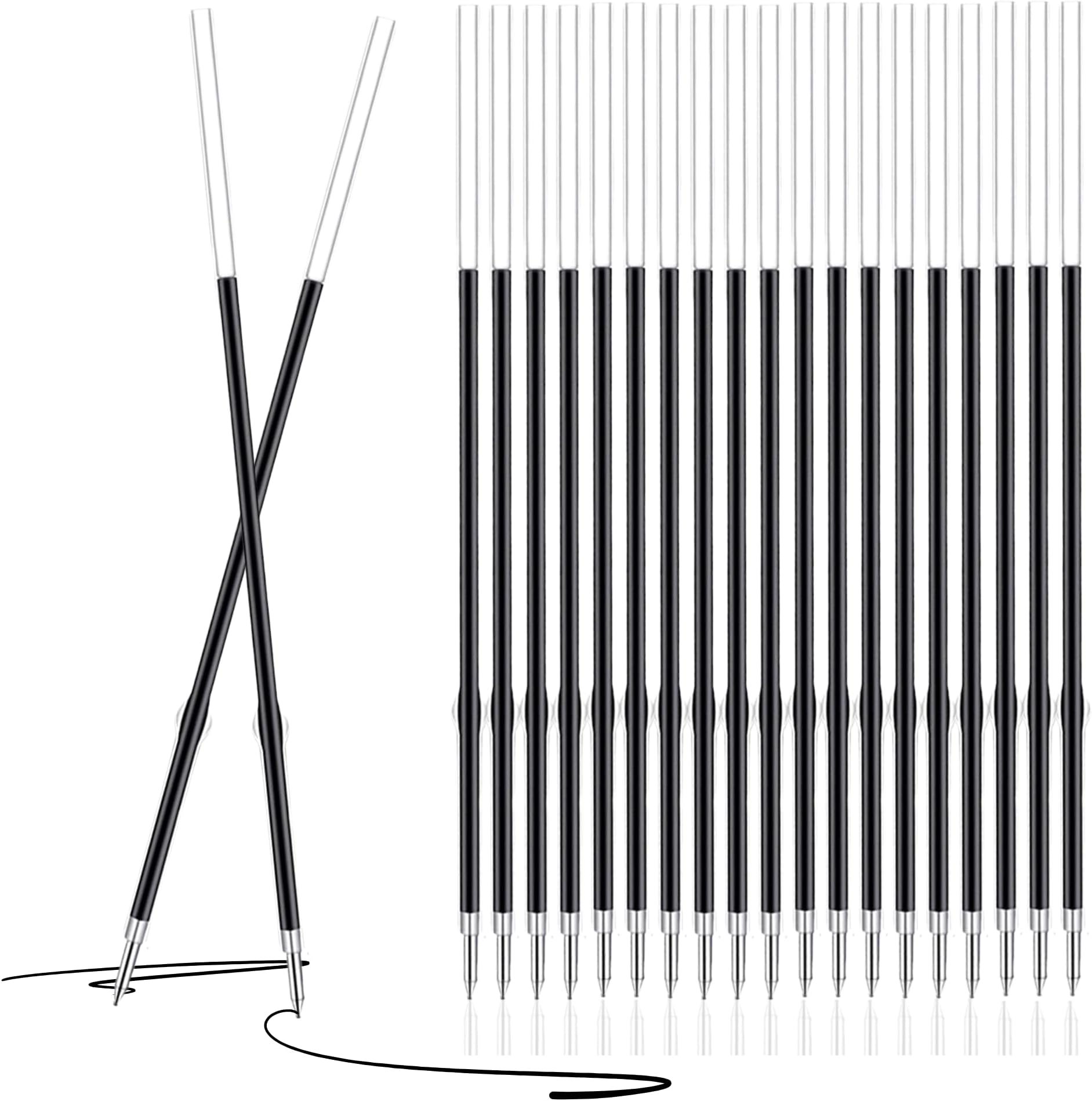 Black Reception Pen Ink Refills, Medium Nib Biro Refills for Retractable Pen, 0.7mm Pen Refills Ballpoint for Reception Office Home School (10)