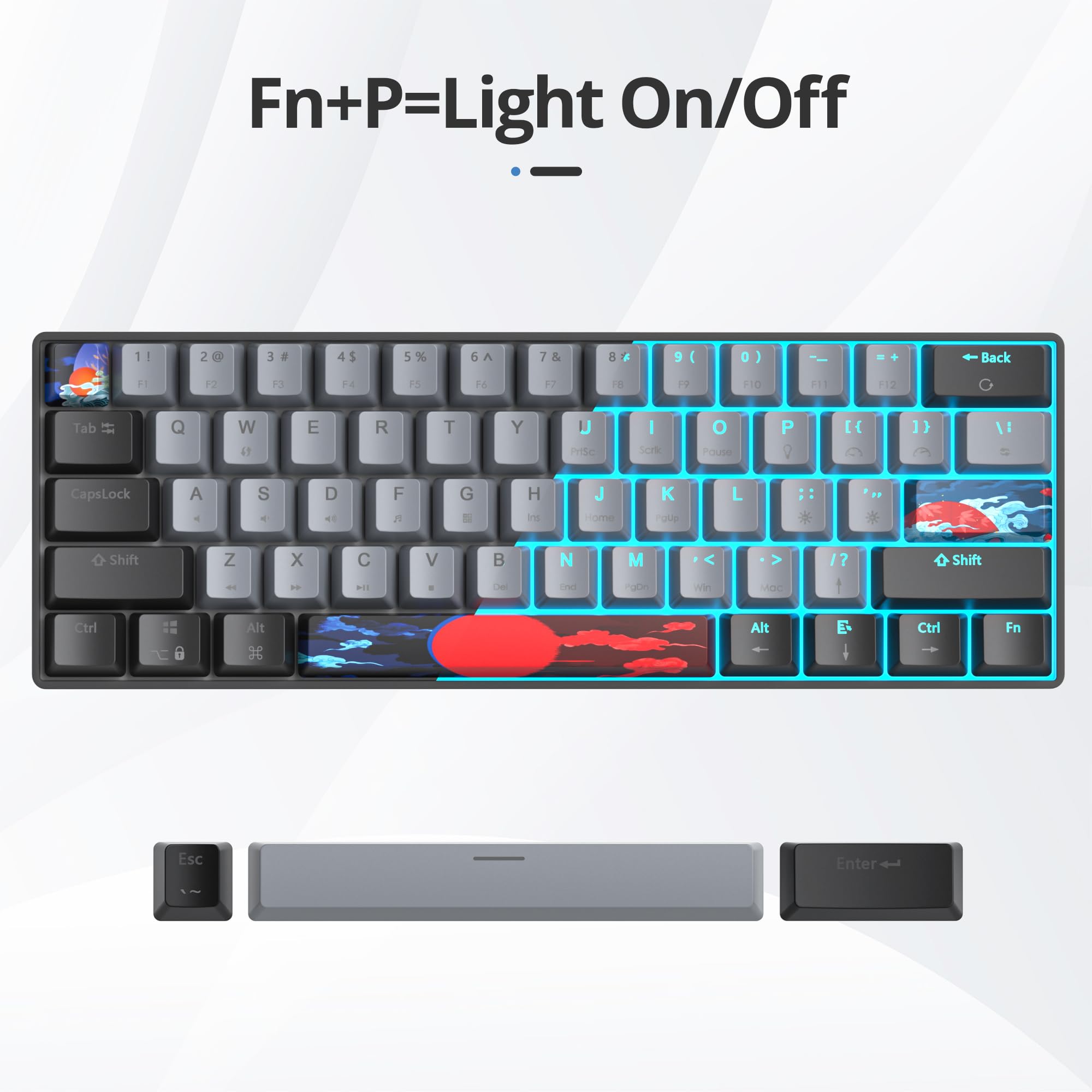 SOLIDEE clavier mécanique de jeu 60%,61 touches avec commutateur rouges linéaires,Lumière bleu glacier,clavier mécanique filaire avec rétroéclairage LED,clavier compact pour PS5/PS4(61 Black Grey)