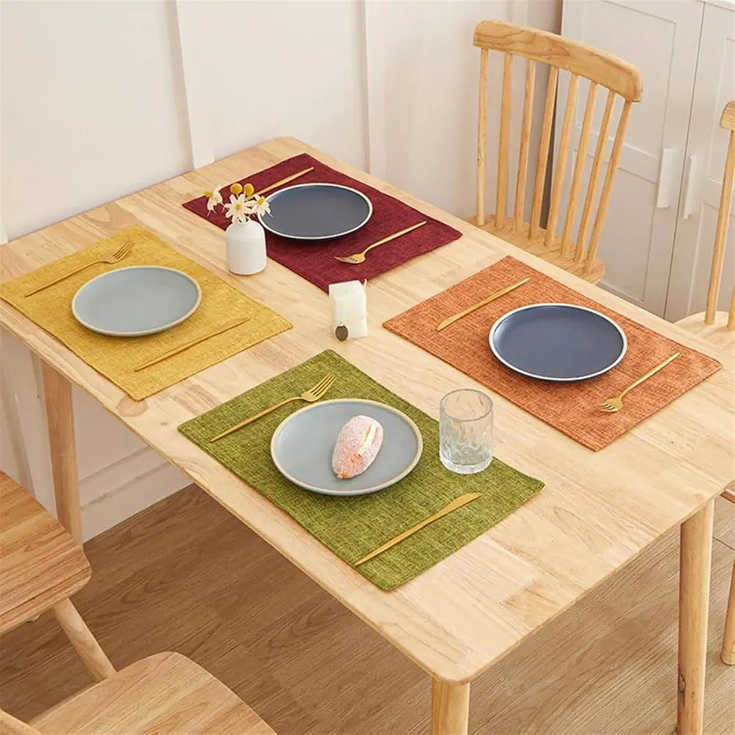 Placemat Solid Color Super Soft Wear Table Mat Scratch-Proof Easy to Clean Dining Table Mat Coaster(Silver Gray)