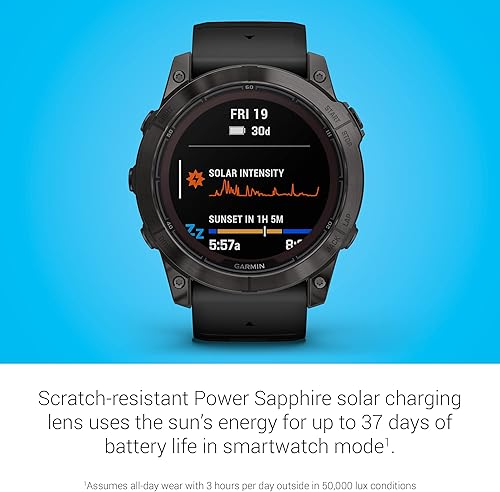 Miniatura 4 de Garmin fēnix 7X Pro Sapphire Solar, reloj inteligente GPS multideportivo, linterna integrada, capacidad de carga solar, color negro 2-Titanio DLC