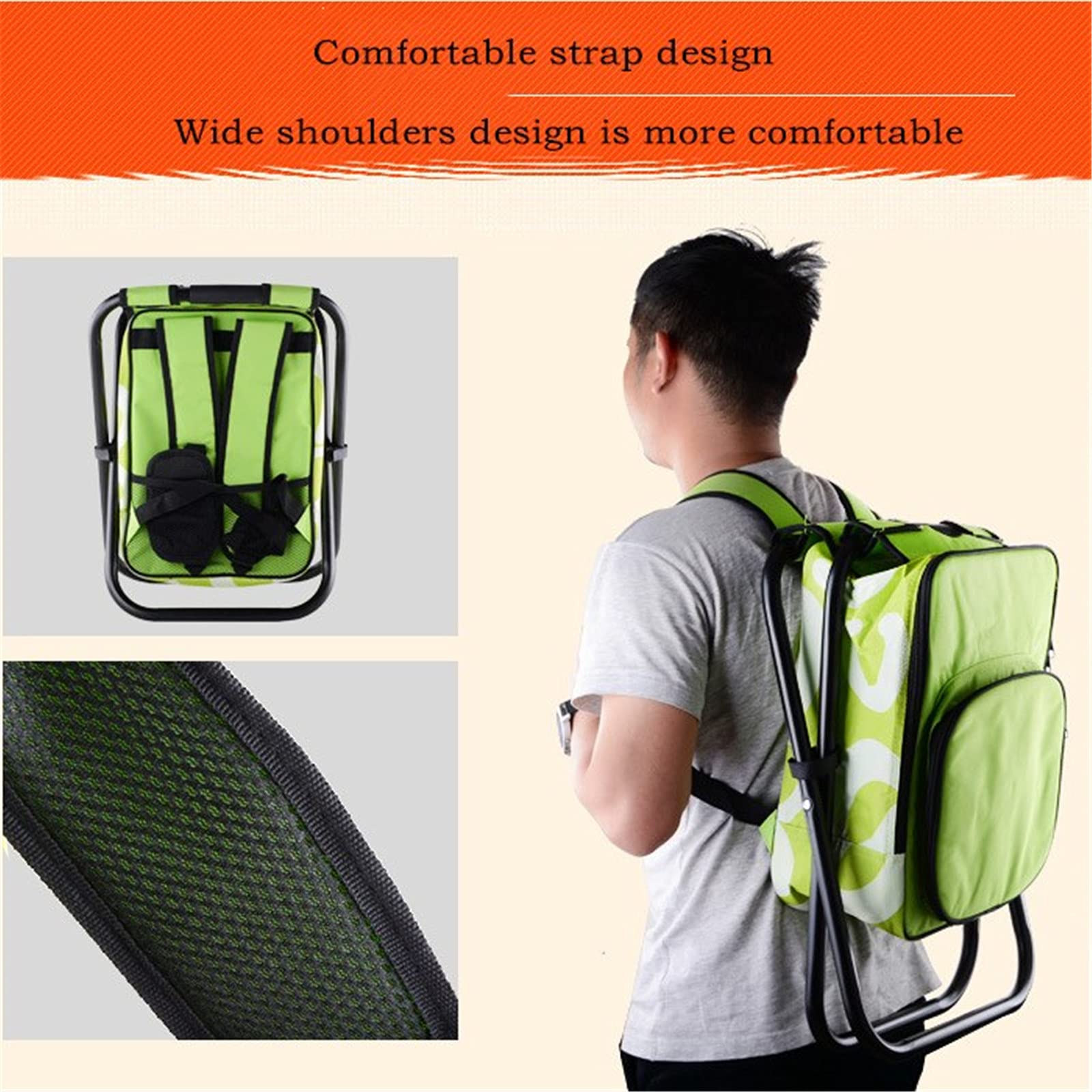 Sedia da Campeggio Pieghevole con Zaino, Borsa Termica Isolata, Tavolo Da Campeggio Pieghevole Per Picnic Da Trekking, Borsa Da Zaino Portatile per Il Campeggio Pesca (Black