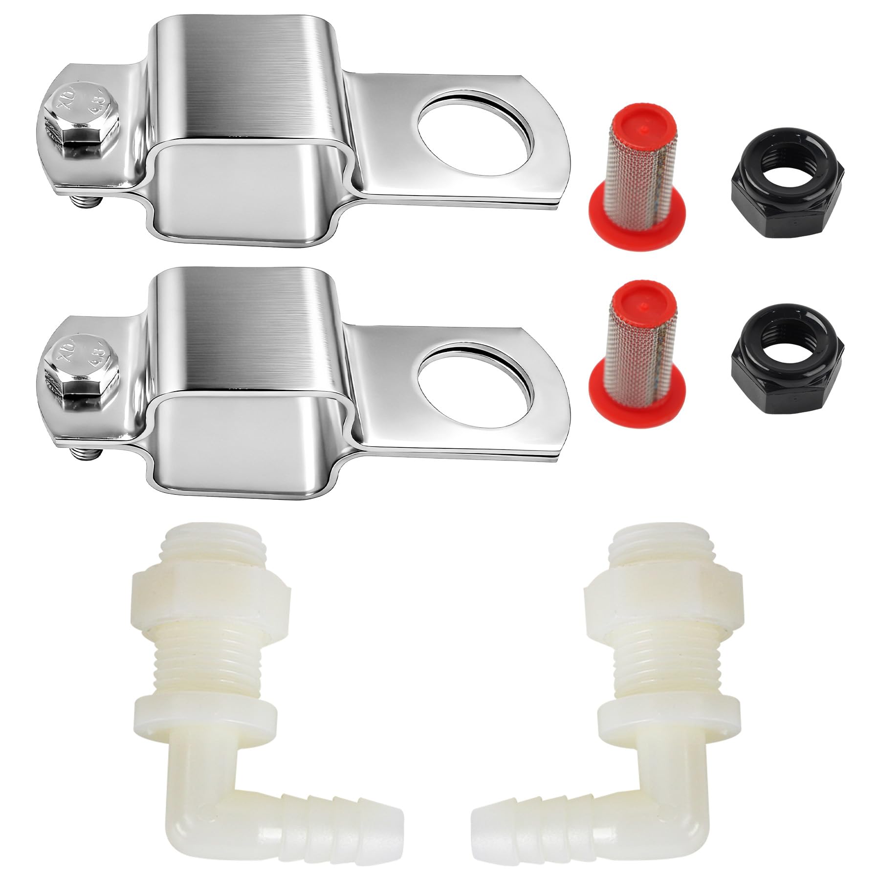 Spray Boom Repair Kit with Polypropylene Elbow Nozzle Body Kit (11/16" MPS x 3/8"HB), Nozzle Body Nuts and Caps, 50 Mesh Tip Screens and Boom Clamps 1" Square 2 Sets