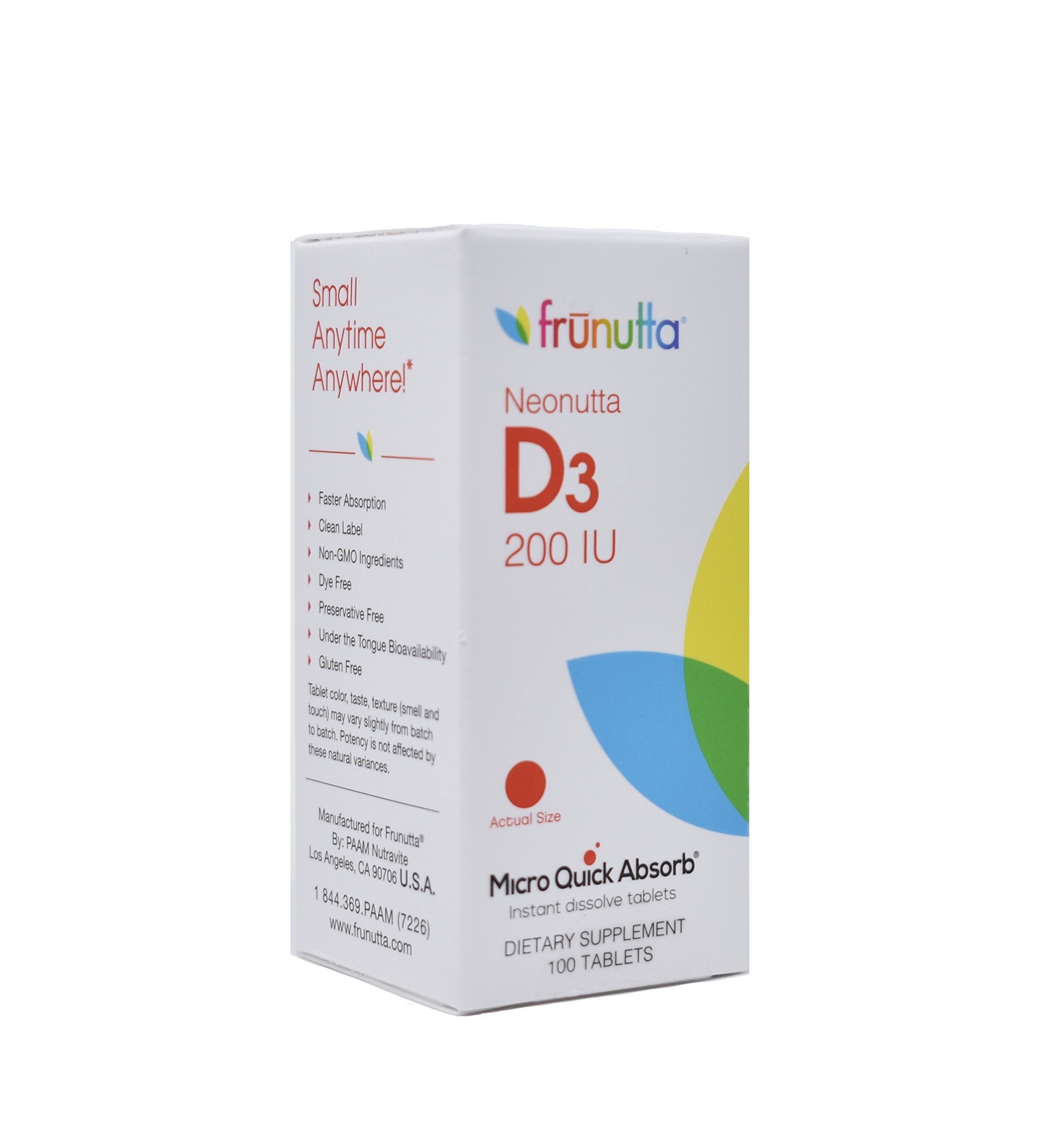 Frunutta Neonutta Children's Vitamin D3 200 IU, 100 Instant Dissolve Tablets