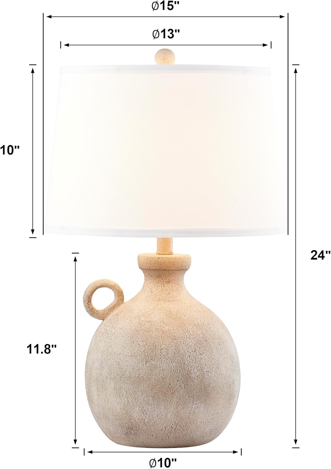 Maxax 24" Rustic Table Lamp for Living Room, Farmhouse Bedside Lamp with USB Charging Port, 3-Way Dimmable Large Vintage Brown Bedroom Lamp with White Shade for Nightstand