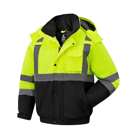 Ubon High Visibility Winter Safety Jackets for Men, Waterproof Reflective Hi Vis Construction Worker Jacket for Cold Weather, Yellow, X-Large