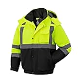 High Visibility Winter Safety Jackets for Men, Waterproof Reflective Hi Vis Construction Worker Jacket for Cold Weather