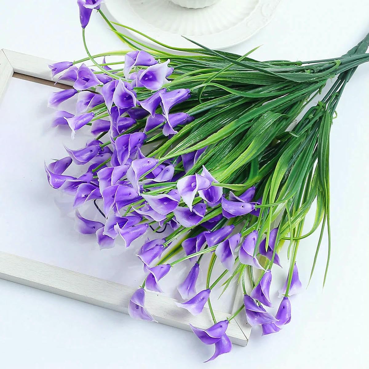 AYHTUD Artificial Calla Lily Bouquet 33cm Fake Flowers for Home Room Decor Garden Wedding Decor Outdoor Vase Flower Arrangement-Purple