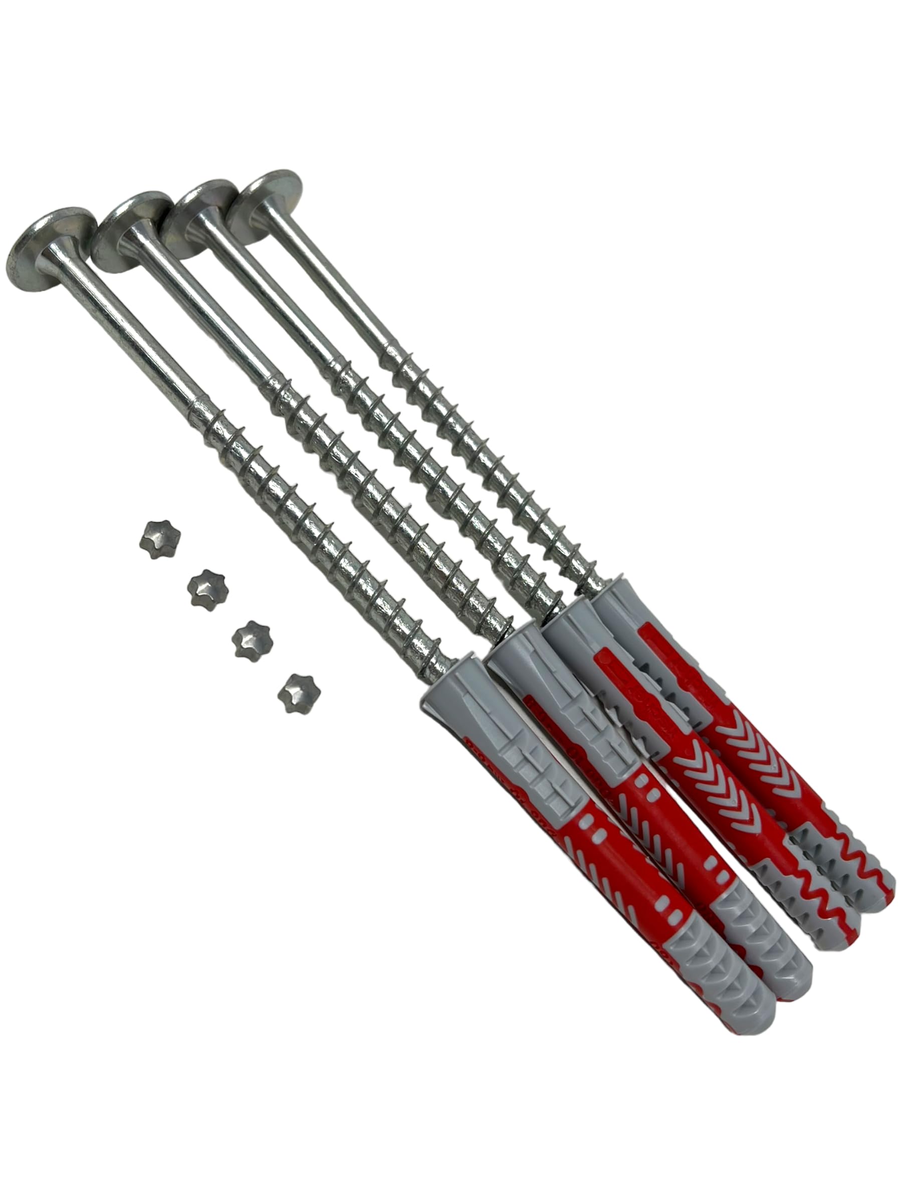 INKgrafiX® IG66886 Lot de 4 vis de sécurité XXL (6 x 120) + chevilles – Fischer + Spax – Grille de protection anti-effraction – Qualité noble avec étoiles frappantes – Outils Vis de sécurité Grille de