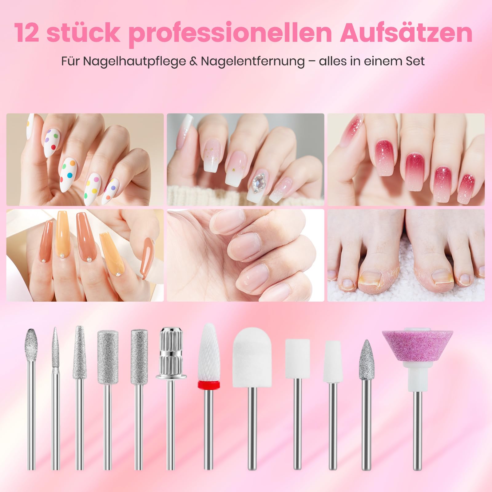 Delanie 40000 U/min elektrischer Nagelfräser für Gelnägel Acrylnägel, Rosa