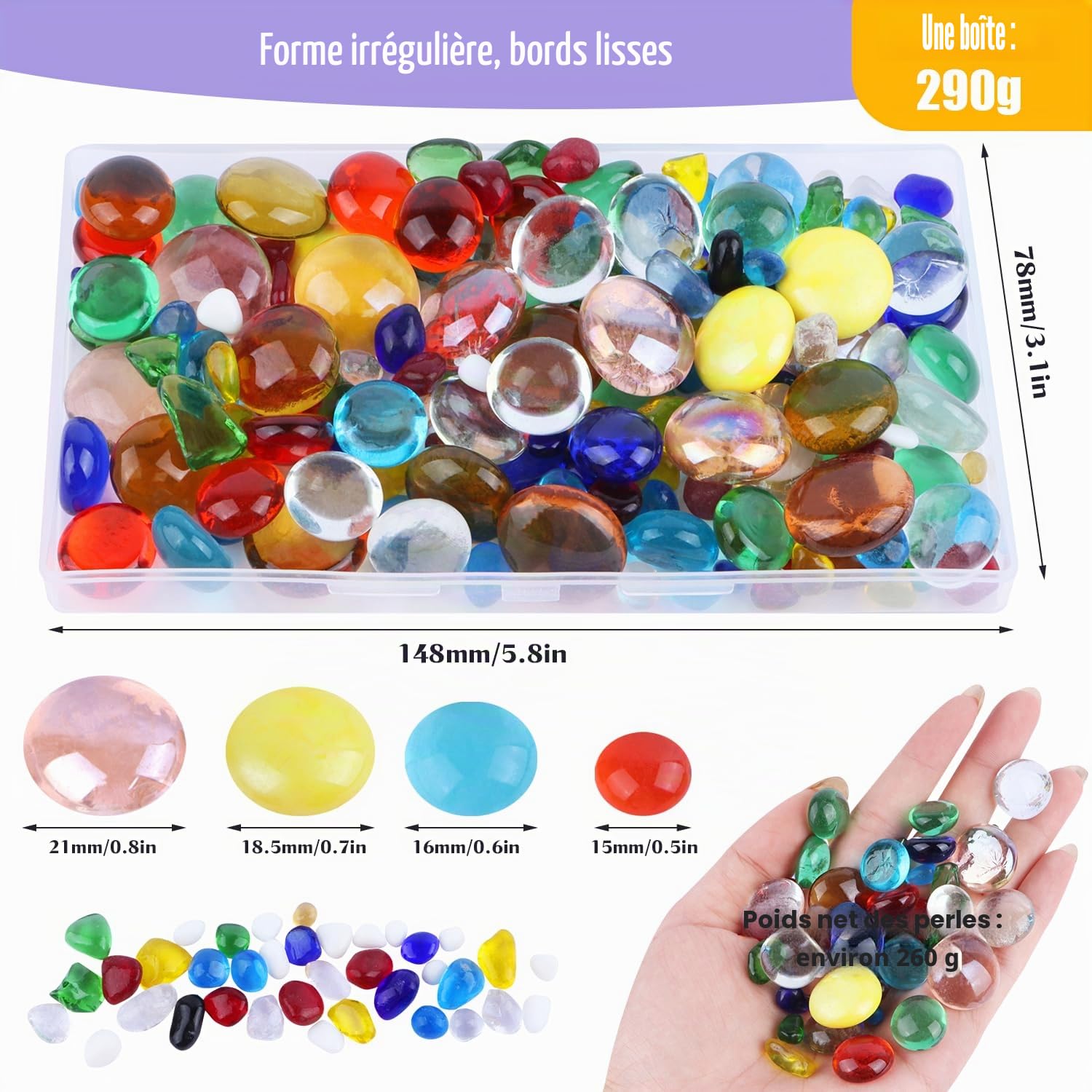 ENUTROF Galets Décoratifs Verre 260g 5-22mm pour Aquarium Vases Décoration
