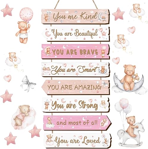 Decoración inspiradora para habitación de niña, arte estético, letrero colgante de pared, colorido arco iris, decoración de madera para niños,