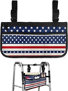 4th of July American Flag Wheelchair Side Bag Walker Bag, Independence Day Vintage Star Wheelchair Accessories Armrest Pouch, Organizer Storage Bag for Walkers, Rollators, Scooters, 7.3'x13'