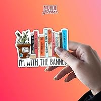 Vista 6 de Calcomanías de vinilo impermeable troqueladas con texto en inglés «I'm with the Banned», libros prohibidos, para amantes de los libros, 3 pulgadas