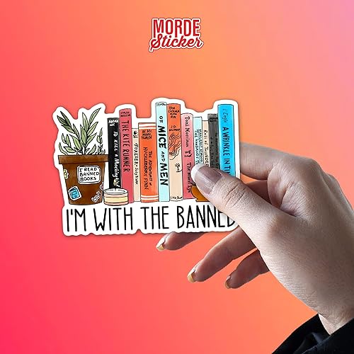 Miniatura 6 de Calcomanías de vinilo impermeable troqueladas con texto en inglés I'm with the Banned, libros prohibidos, para amantes de los libros, 3 pulgadas,