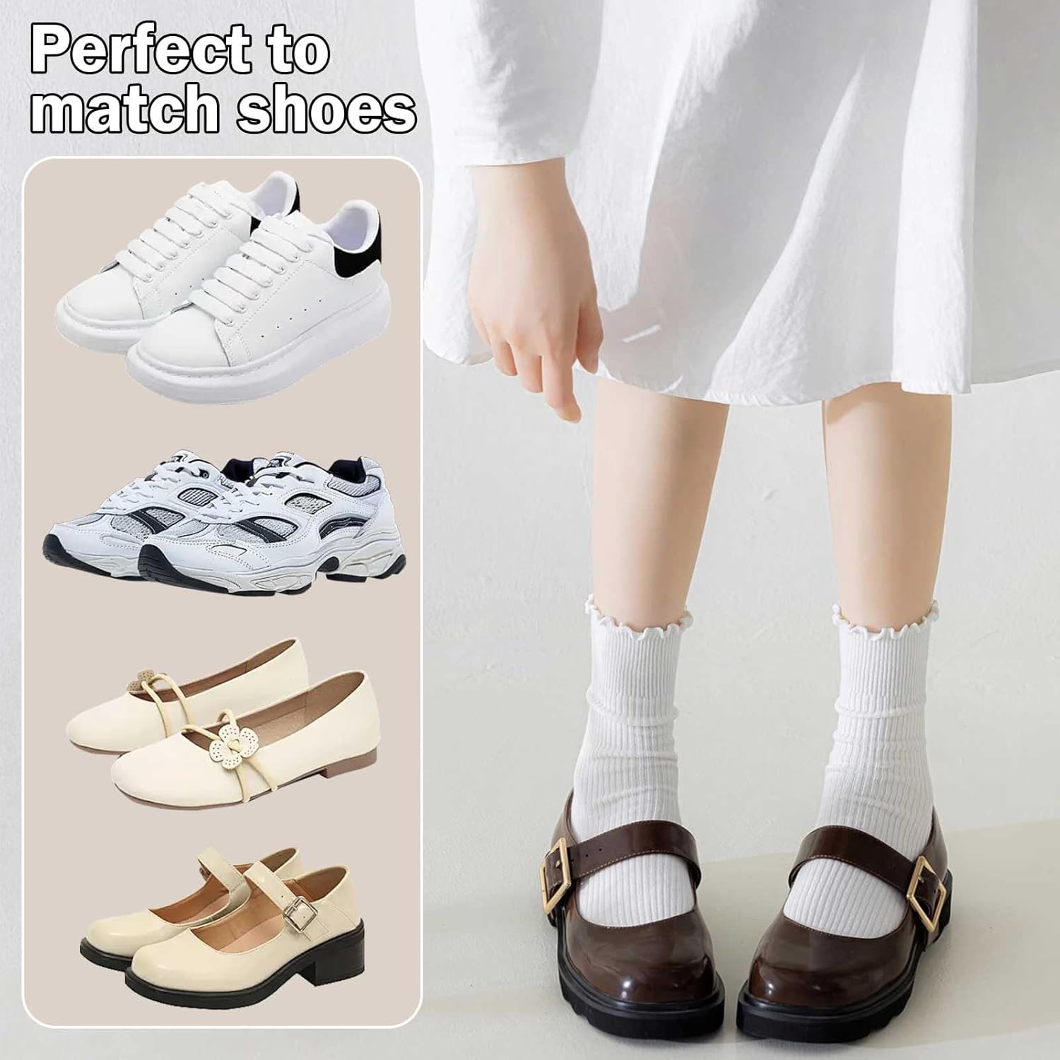 6 Pairs Ankle Ruffle Socks Women, Soft Breathable Ruffled White Short Socks for Woman Cute - Image 6