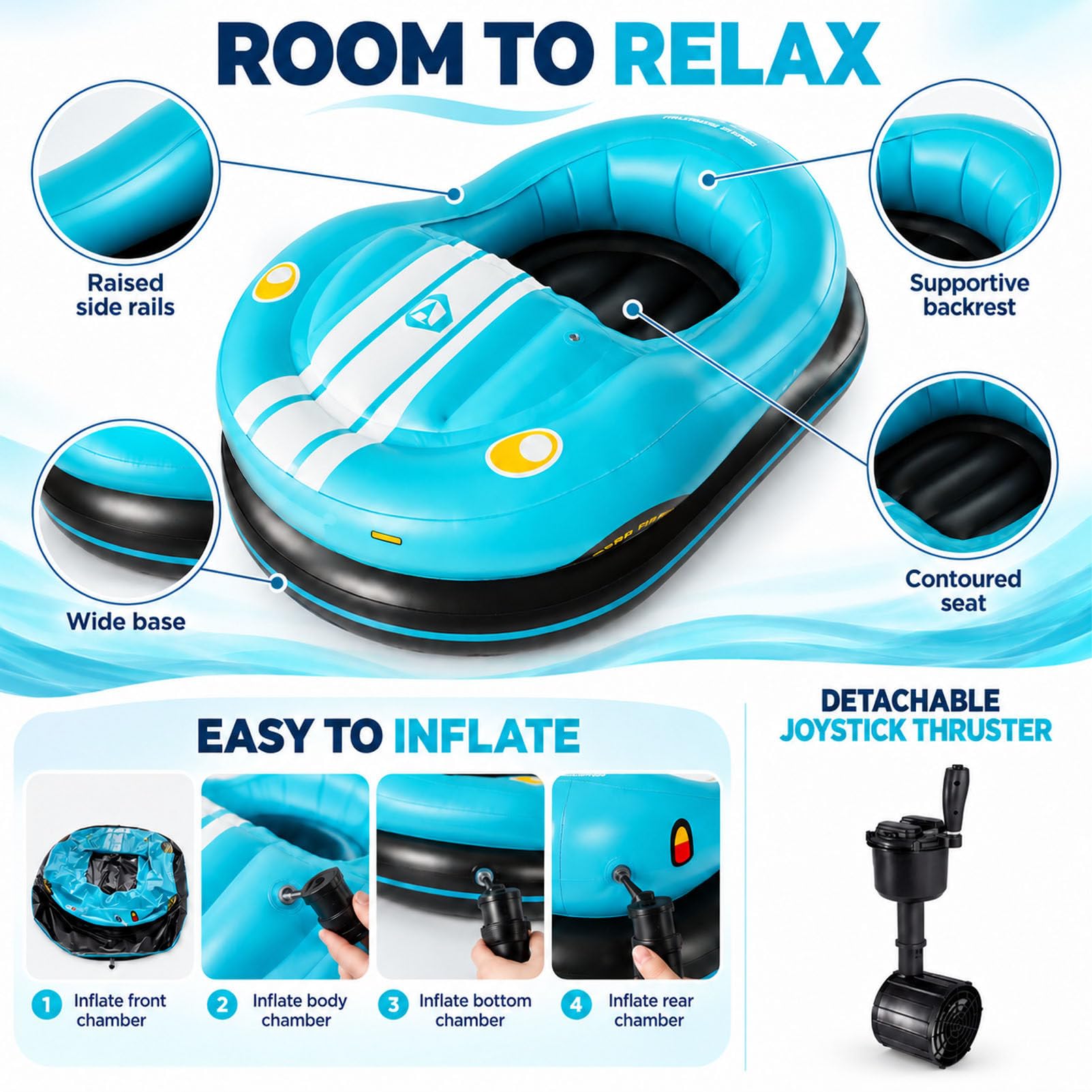 Tumbona motorizada para Piscina para Adultos, Flotador Hinchable eléctrico Tipo Coche de Choque, Velocidad de 2 a 4 km/h, para Fiestas de Verano y reuniones Familiares. Red