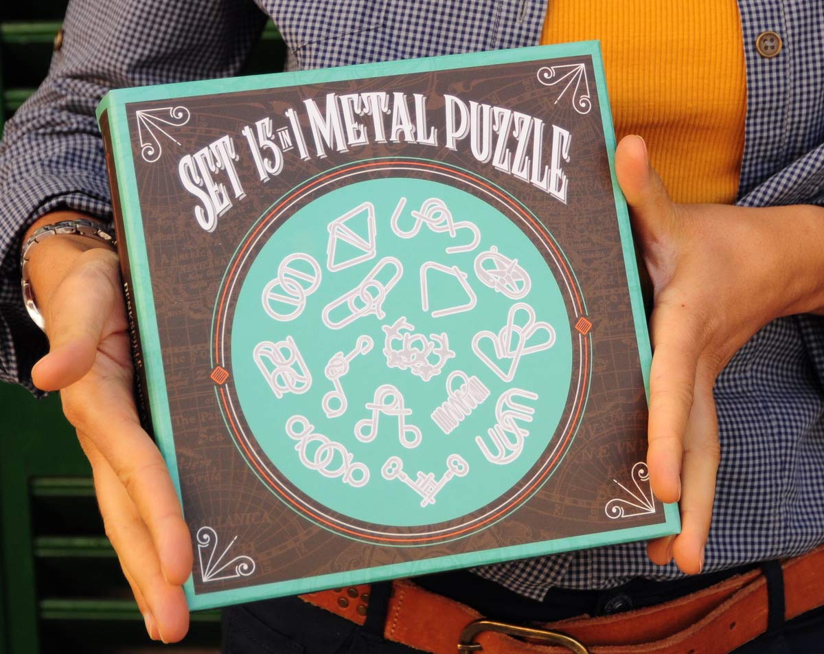 Logica Giochi art. Set 15 in 1 Metallo Azzurro - Set Rompicapo in Metallo - Tutte le difficoltà - Serie Viaggiatori da Collezione