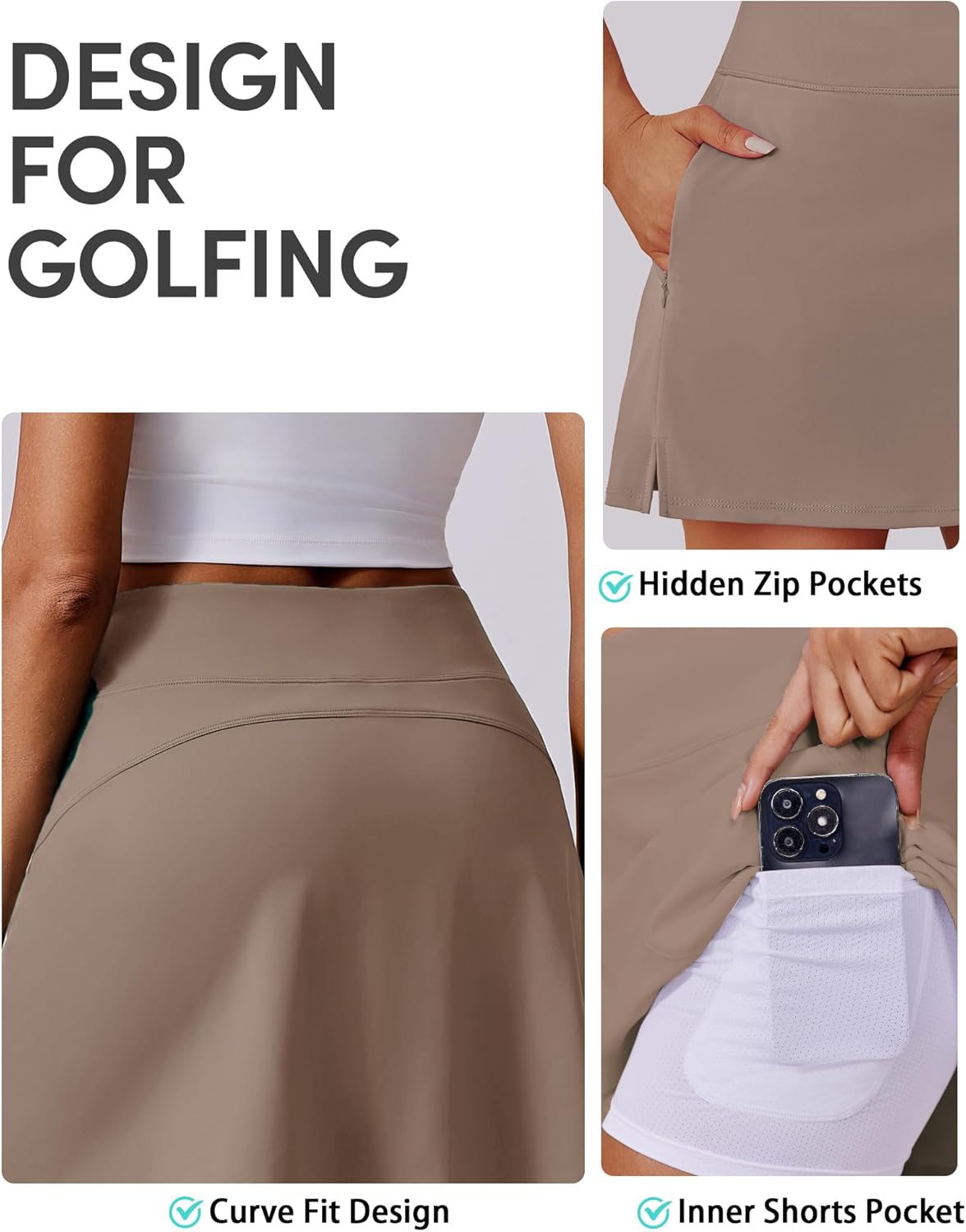 PINSPARK 16" Golf Skorts for Woman High Waisted Tennis Skirts with Pockets Shorts Pickleball Running Athletic Skort Summer