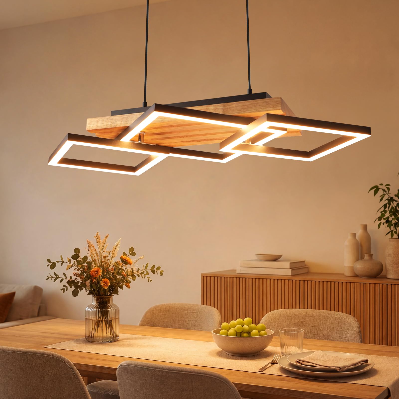GBLY Pendelleuchte Esstisch Hängelampe Holz Esszimmerlampe Moderne Dimmbar