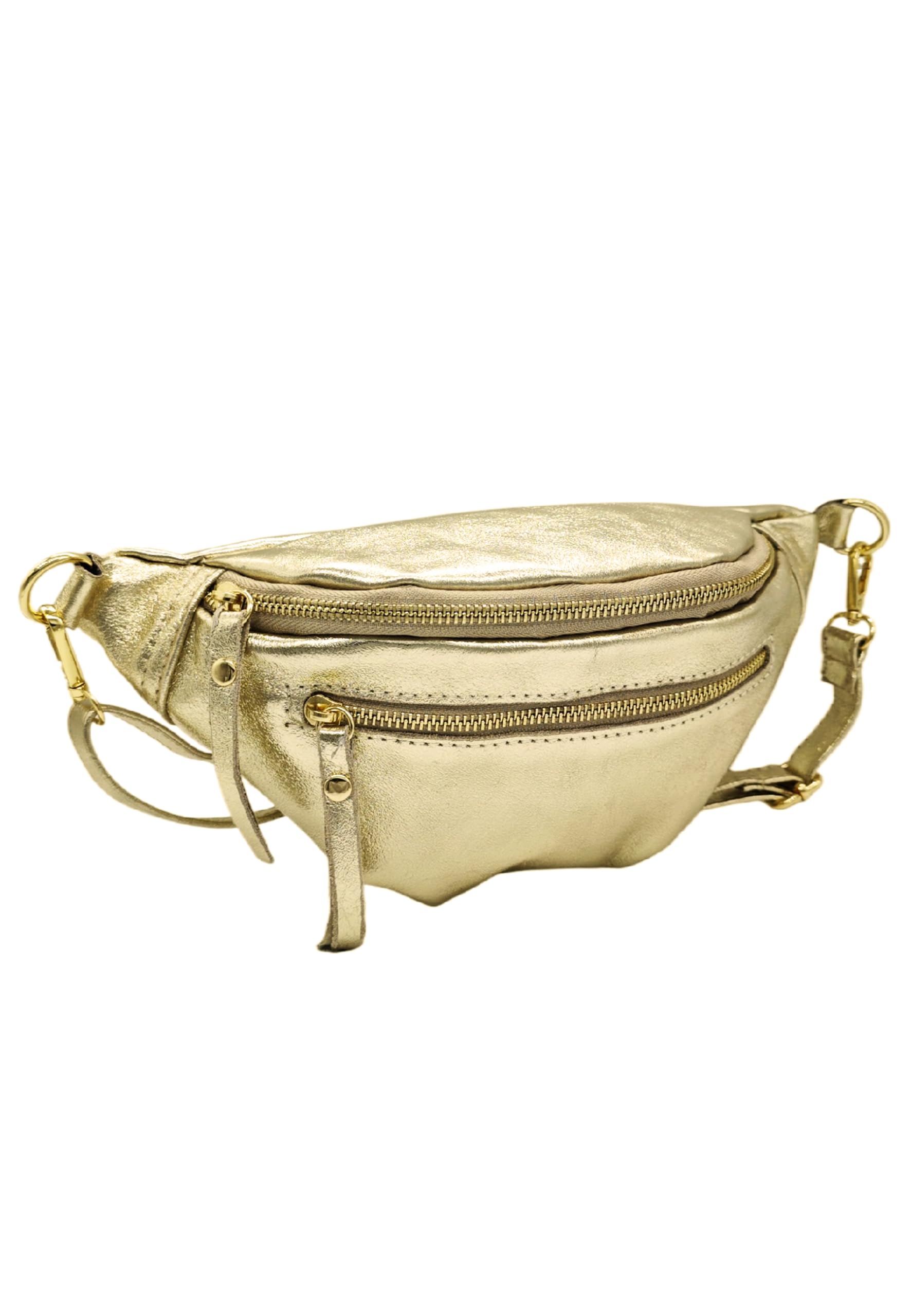 Soleil Chic - Chic Sac Banane Cuir Femme Sac Poitrine Italien en Cuir Vachette (Or)