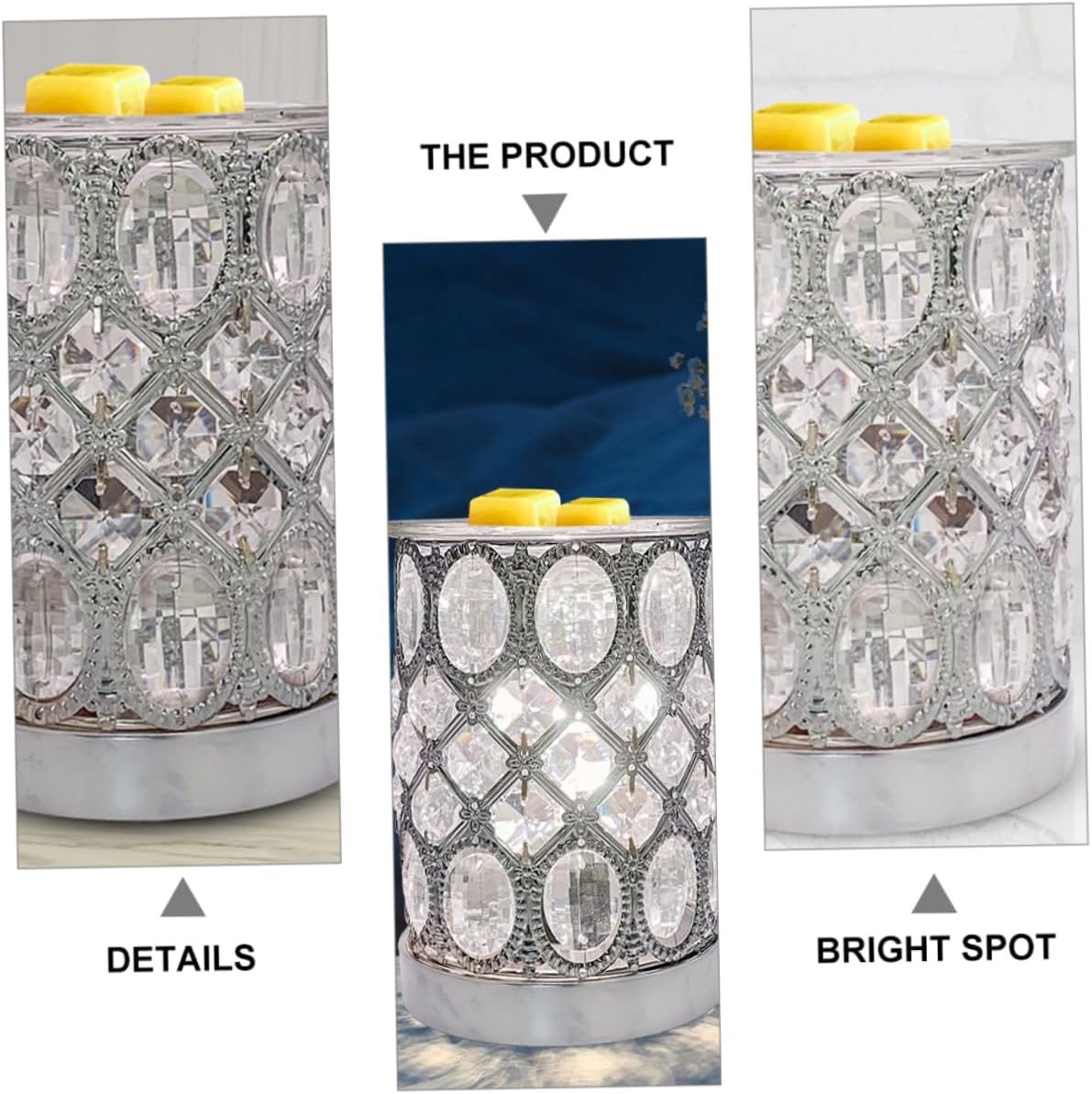 1pc Romantic Aroma Burner Warm Wax Melting Lamp Crystal Fragrance Holder Night Light for Home Kitchen Bedroom Spa Safe Material Compatible