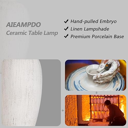 Miniatura 2 de Juego de 2 lámparas de mesa rústicas de cerámica de 21 pulgadas para sala de estar, dormitorio, lámparas vintage de mesita de noche para oficina,