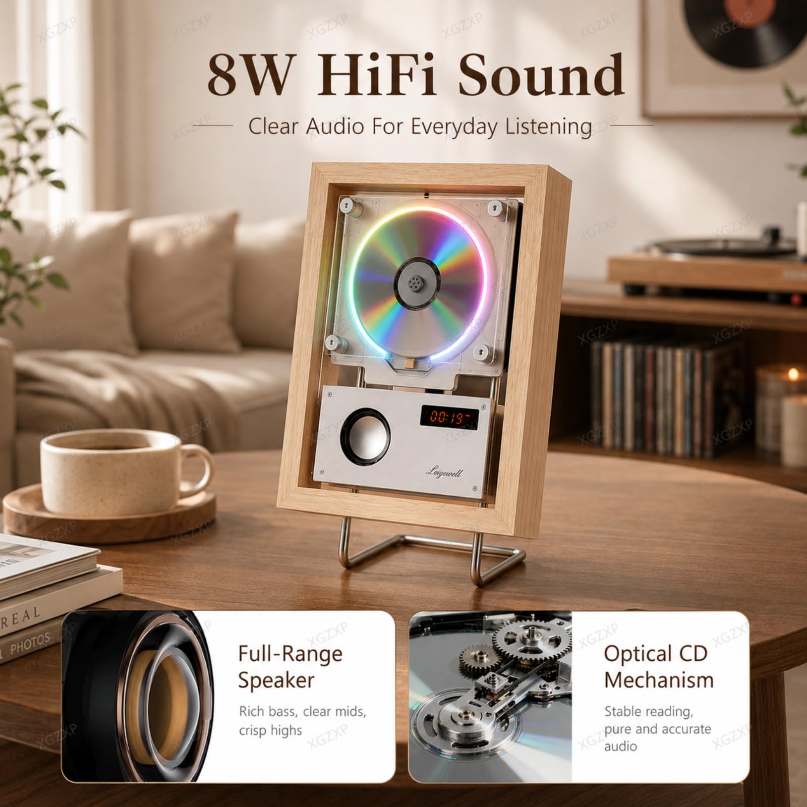 Reproductor De CD con Diseño De Marco De Fotos para Montaje En Pared, Marco Decorativo con Mando A Distancia, Sonido De Alta Fidelidad (hi-fi) Y Bluetooth; para La Wood