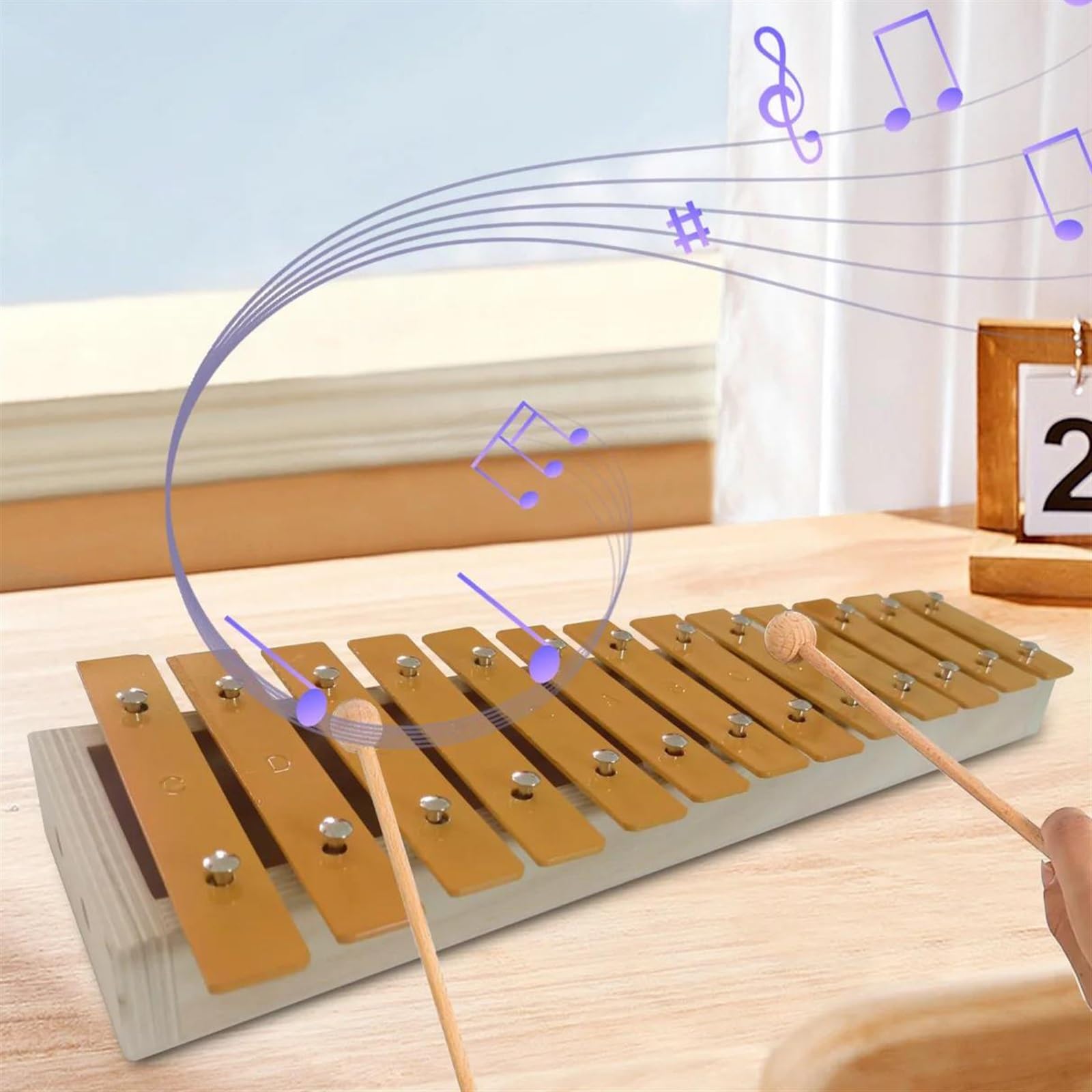 Xilófono Musical Xilófono Clásico De Color Madera Con 13 Notas Teclas De Metal Instrumento De Mano Rítmico Para Principiantes