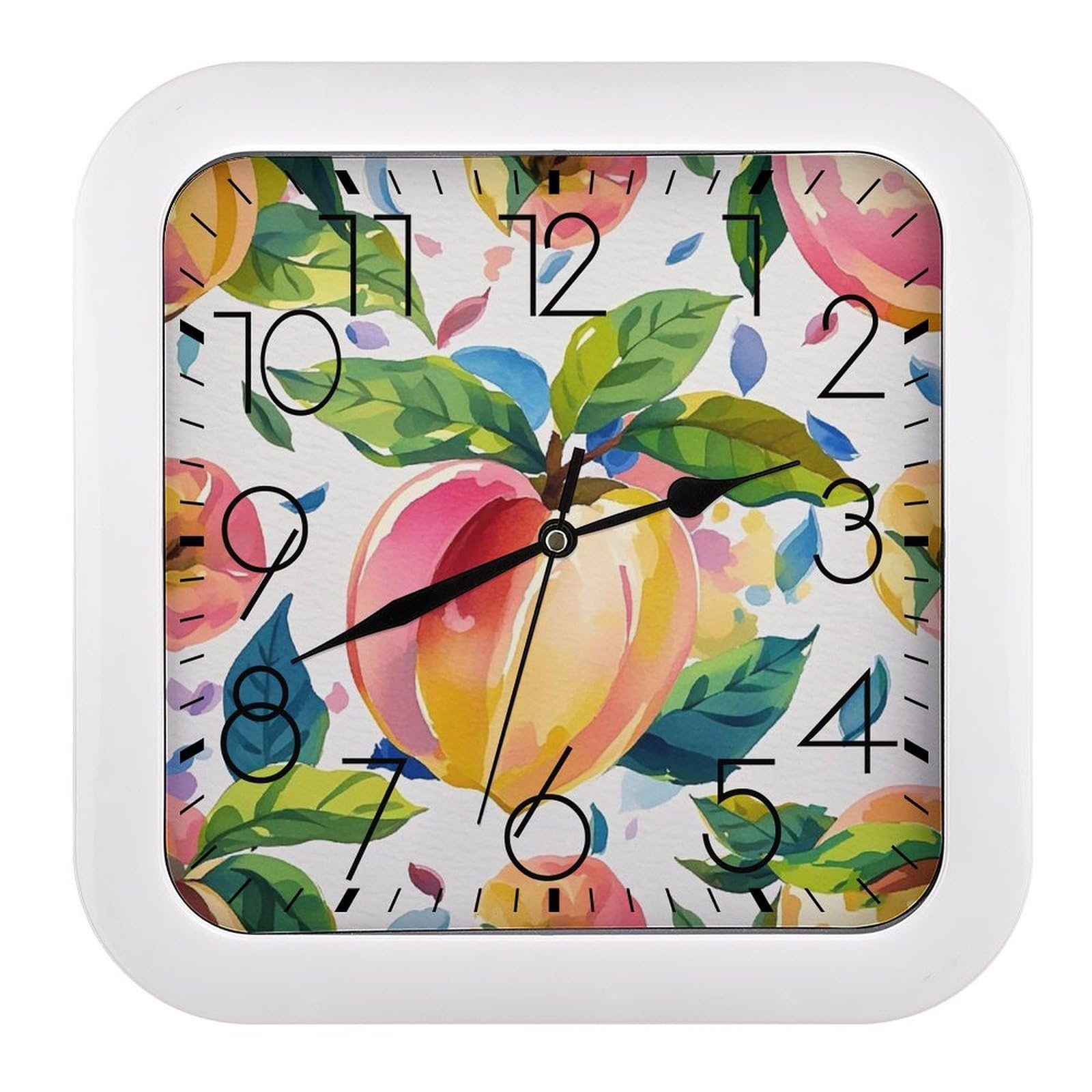 FekiLoot Colorful Peach Watercolor Wall Clock Battery Operated Square Decorative Wall Clocks Silent Non Ticking Analog Clock Modern Retro Vintage Wall Clocks for Kitchen Living Room Office 10.2 Inch