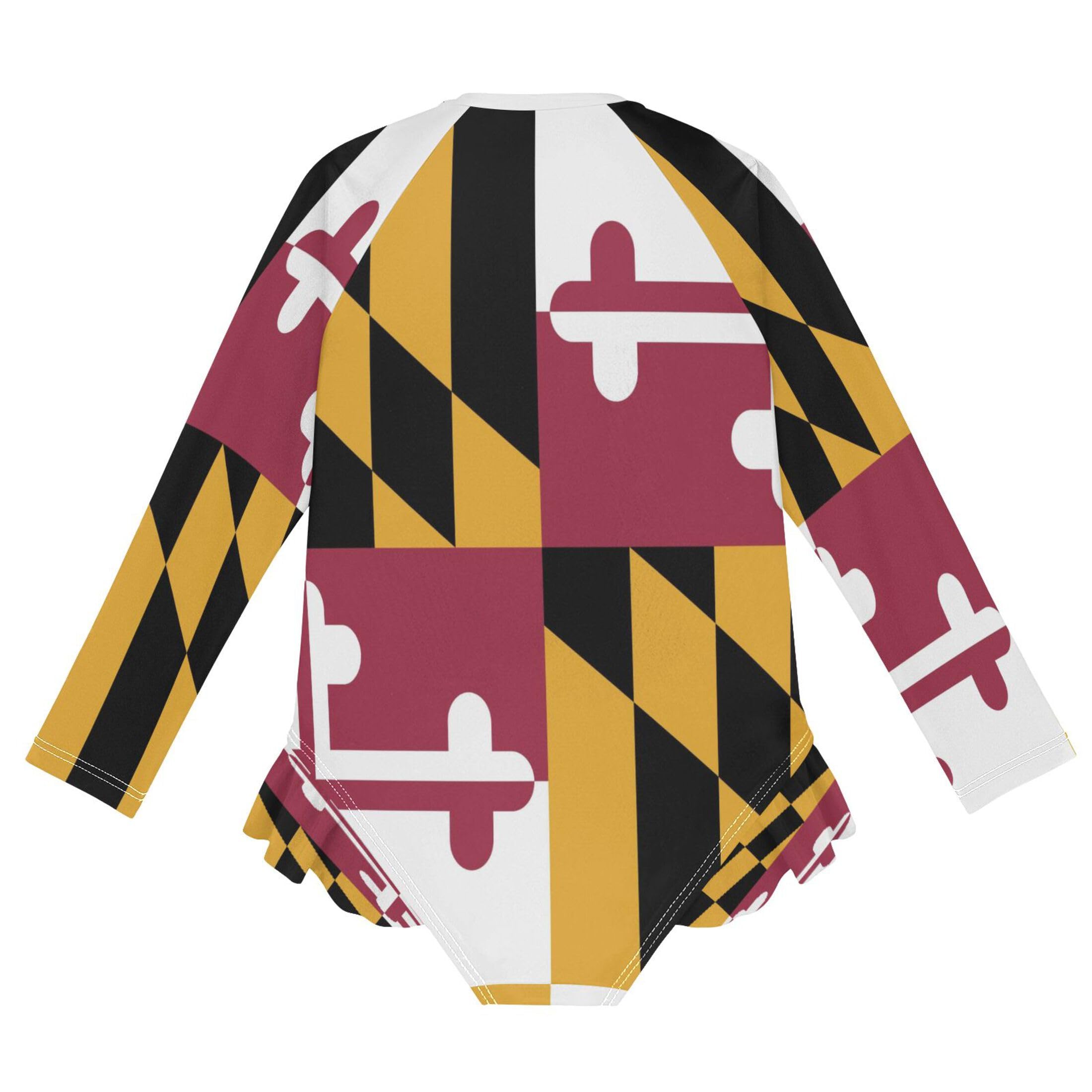 Vozoza Traditional Maryland Flag Baby Girl Bathing Suit Long Sleeve UPF 50+ One Piece Toddler Swimsuit Size 5-6t Multicolor